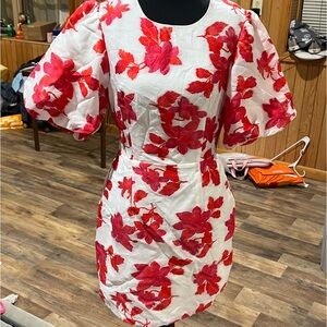 Vibrant Floral Mini Dress with Puff Sleeves